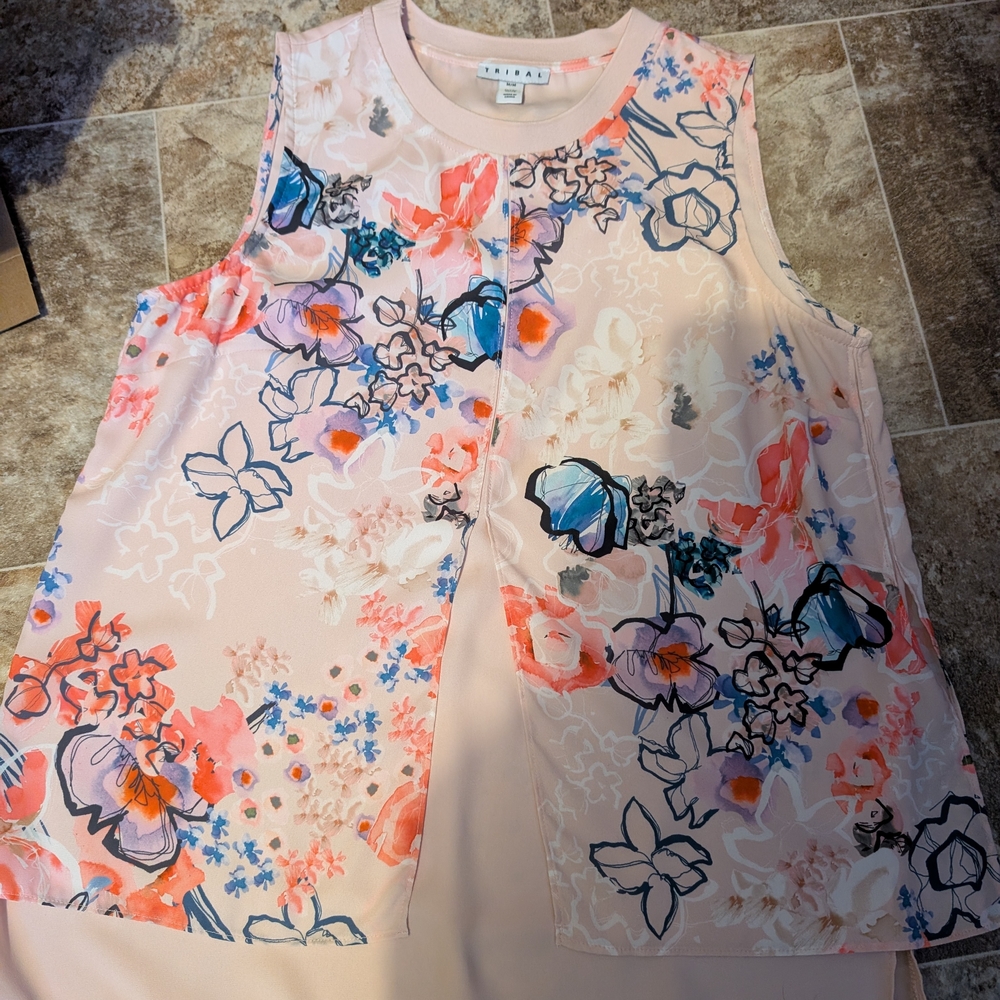 Tribal Kids Floral Sleeveless Top - Pink and Blue